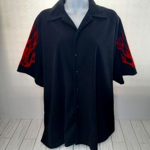 Vintage Y2K No Boundaries Flames Camp Shirt Rockabilly